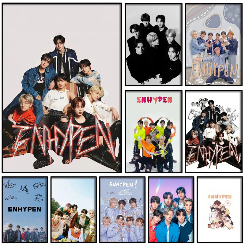 1 KPOP E-ENHYPEN โปสเตอร์สติกเกอร์สําหรับร้านกาแฟบาร์ตกแต่งผนังห้อง