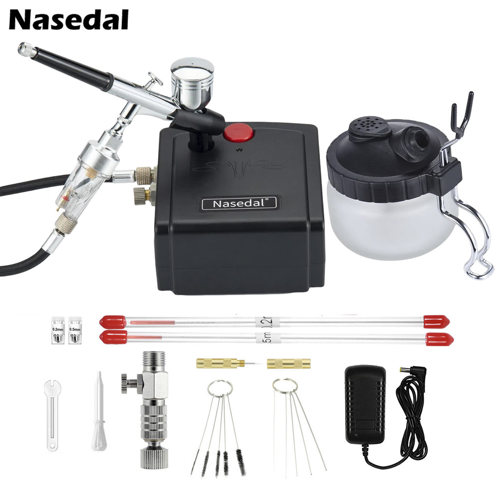 Nasedal 0.3 มม.Airbrush 30psi Air Compressor Kit Air Brush สเปรย์เครื่องมือสําหรับเล็บรุ่นภาพวาดเครื่องมือเค้กปลารถ DIY สีเครื่องมือ
