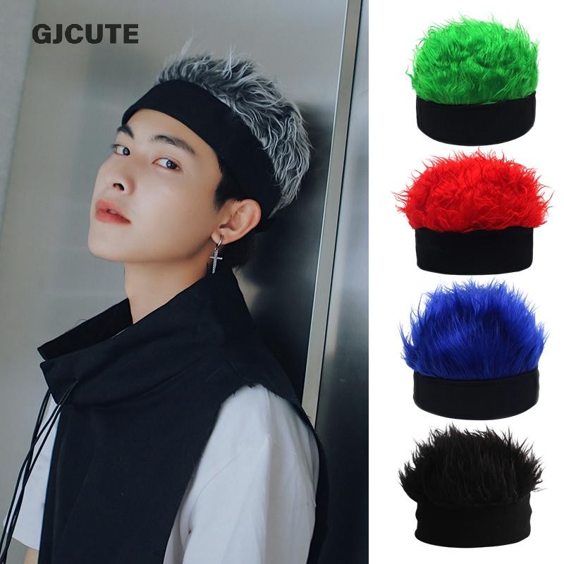 Gjcute สนุกผมสั้นหมวกผู้ชายผู้หญิง Hip Hop Beanie วิกผมหมวก Breathable นุ่มเบสบอลหมวกสําหรับกีฬากลางแจ้งหมวก Toupee WTD
