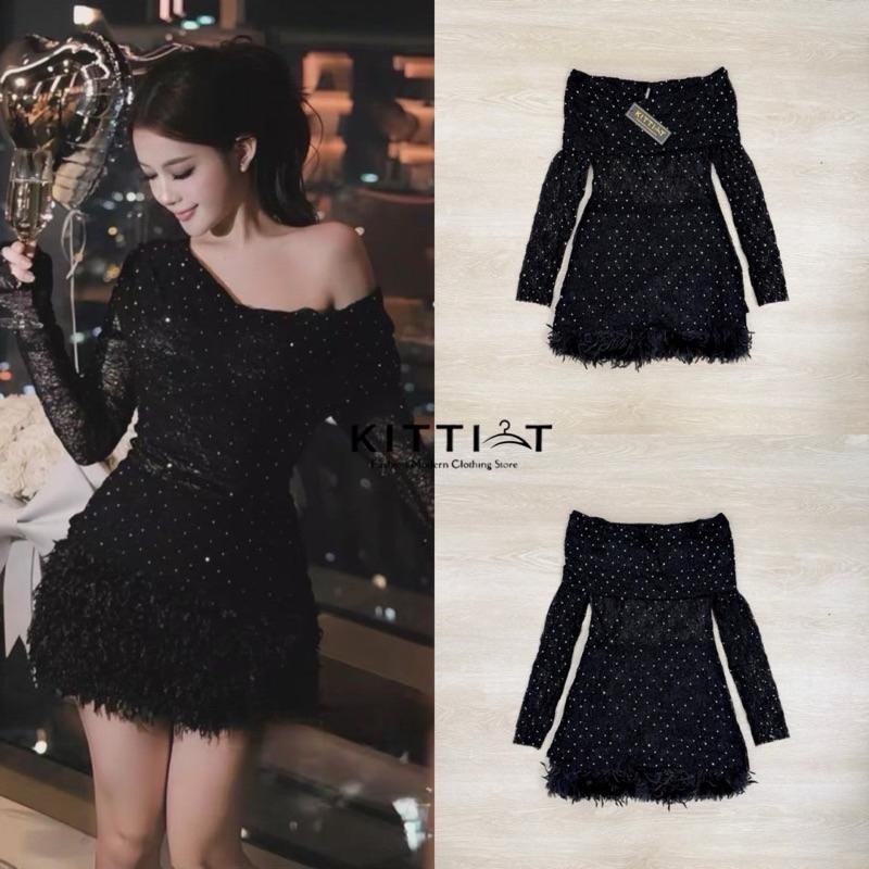 (พร้อมส่ง) Kitti63 ชุด set (2) ชิ้น เสื้อแขน(+)กระโปรง สาวกสายsexy แบบ ลุคแพง Cafe