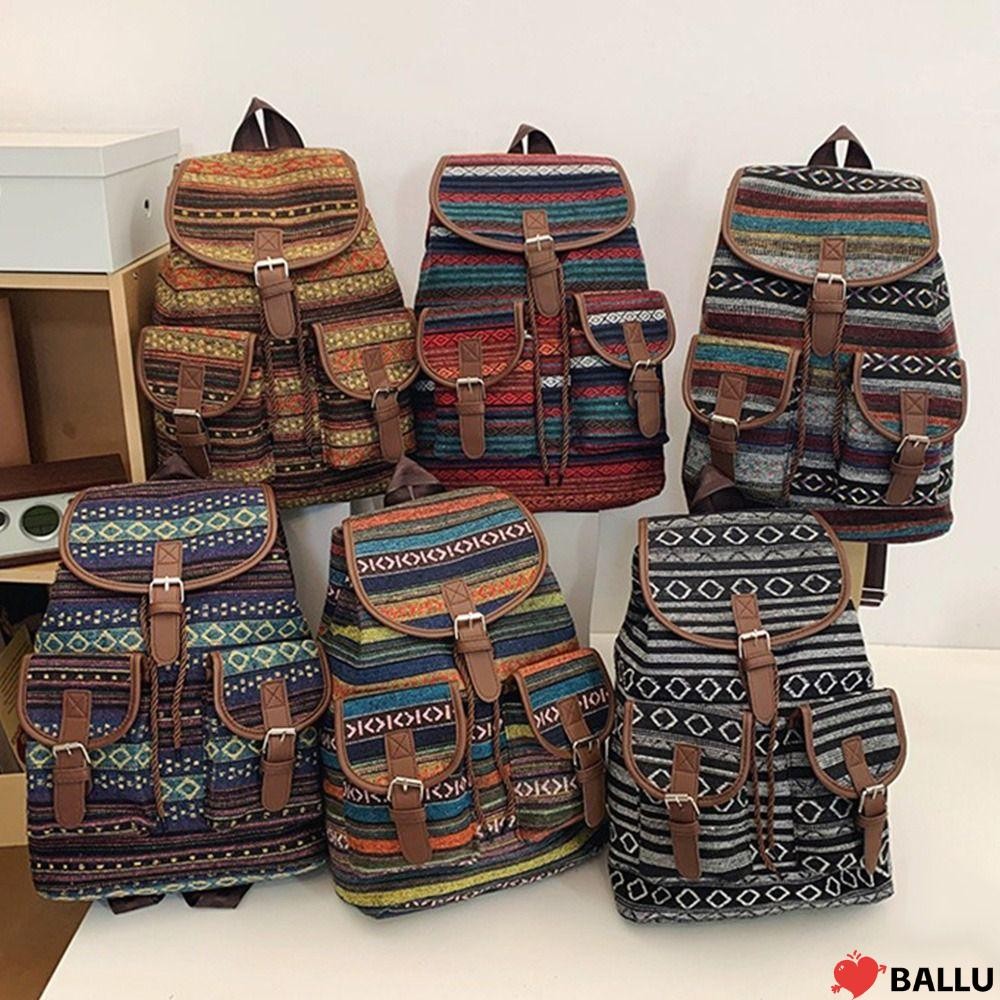 Ballu กระเป๋าเป้สะพายหลังไหล่, สายรัดปรับได้ Casual ลายสก๊อตกระเป๋านักเรียนเด็ก, แฟชั่นความจุขนาดใหญ่สไตล์ชาติพันธุ์กระเป๋าเดินทาง Rucksack