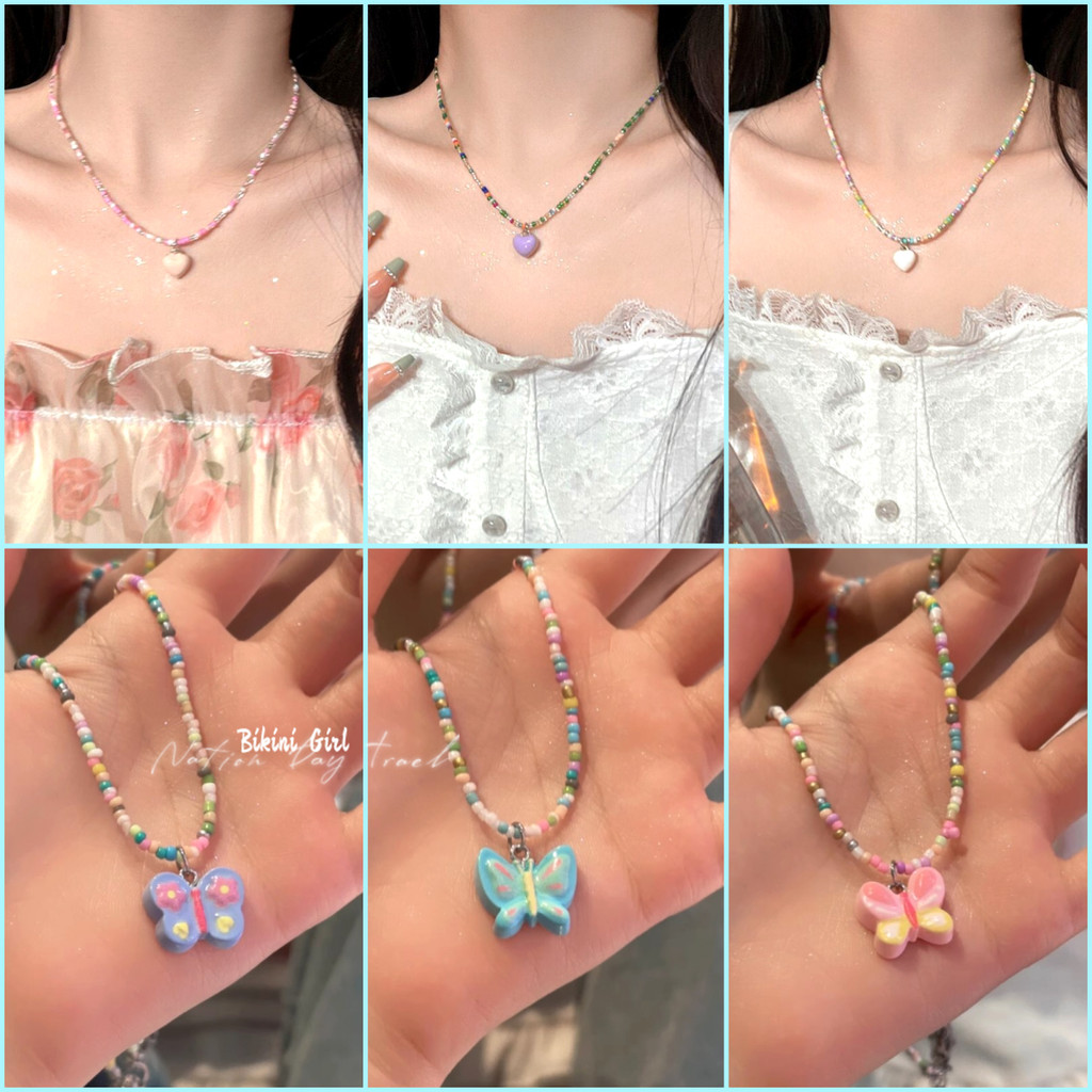 Bikini Girl สร้อยคอ สร้อยใส่ไปทะเล  โดปามีนหลากสีสัน ไข่มุก ผีเสื้อ องค์ประกอบของไรน์สโตน หลากหลายสไตล์ 项链