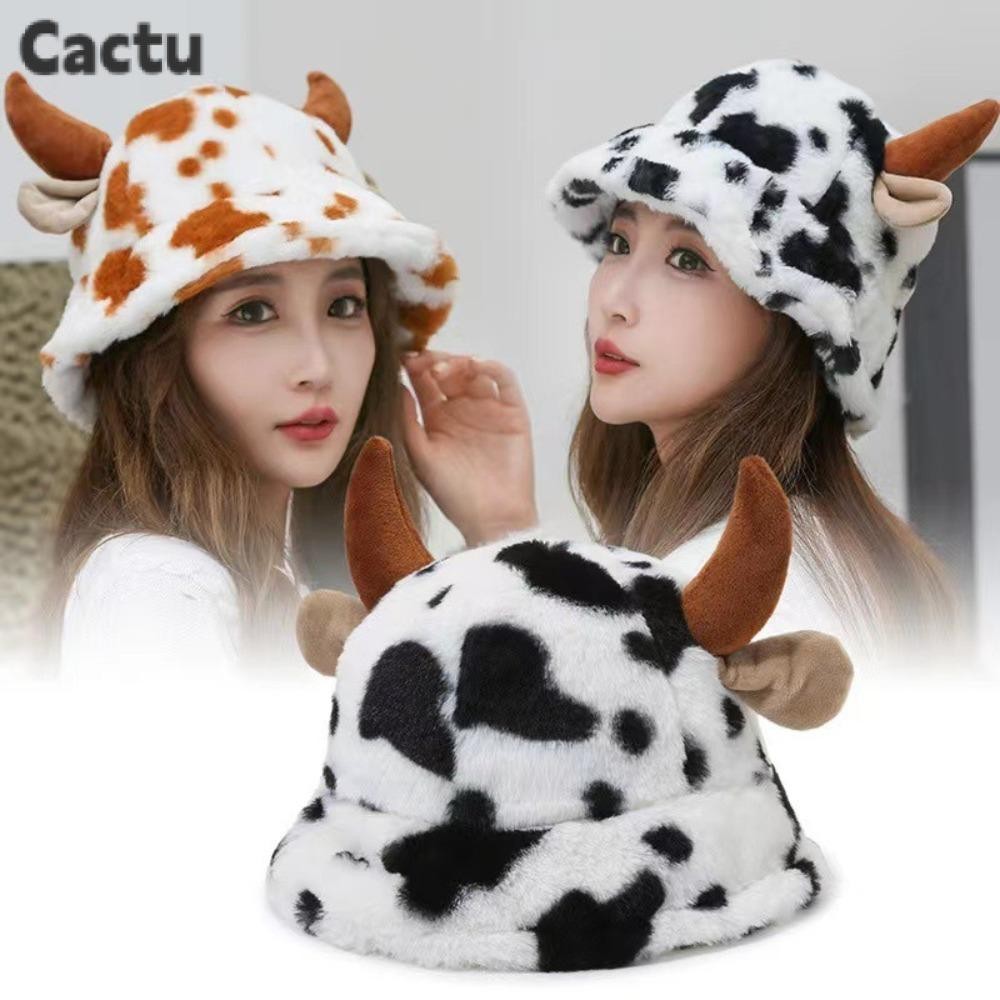 Cactu Fuzzy Bucket Hat, Casual Hip Hop Fluffy Warm Hat, แฟชั่น Faux Fur Keep Warm หมวกสําหรับชายหญิง