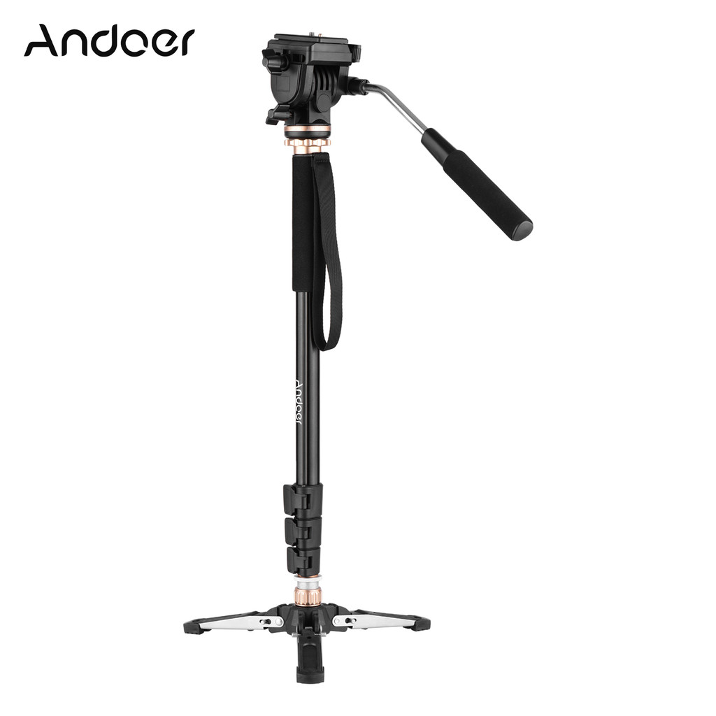 ท้องถิ่น Monopod Andoer 173 ซม./68 นิ้วการถ่ายภาพ Monopod ขาตั้งอลูมิเนียม 6 กก.ความจุที่ถอดออกได้ 3 ขาขาตั้งฐาน Pan Tilt Fluid หัวพกพากระเป๋าใช้งานร่วมกับ DSLR