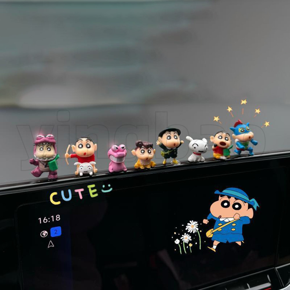 8ชิ้นเครยอนชินจังรถตุ๊กตาเครื่องประดับน่ารักการ์ตูนมินิชินจังรถตกแต่งรุ่นแฟนของเล่น