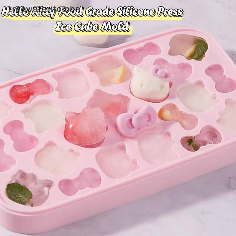 Tt Kawaii Sanrio Hello Kitty ซิลิโคนกดถาดน้ําแข็งการ์ตูนเกรดอาหาร Ice Cube แม่พิมพ์บ้านตู้เย็นน้ําแข็งทํากล่องเก็บ mbn