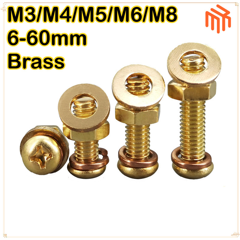[MX1] ทองเหลือง Phillips หัวกลมสกรูน ็ อตชุดอุปกรณ ์ เสริม M3M4M5M6M8 / ชุดน็อตสกรู หัวกลม ทองเหลือง