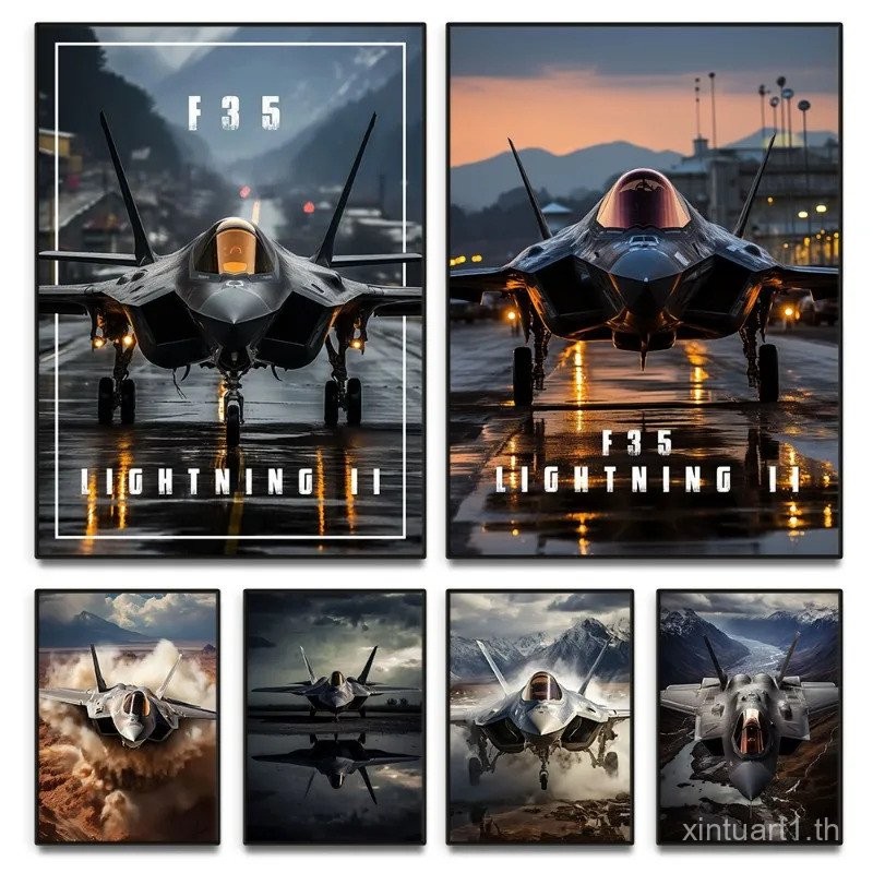 โปสเตอร์เริ่มต้นเครื่องบินทหารสมัยใหม่ F35 Fighter Lightning Jet ภาพวาดผ้าใบศิลปะติดผนังตกแต่งบ้านห้องนั่งเล่น JB91