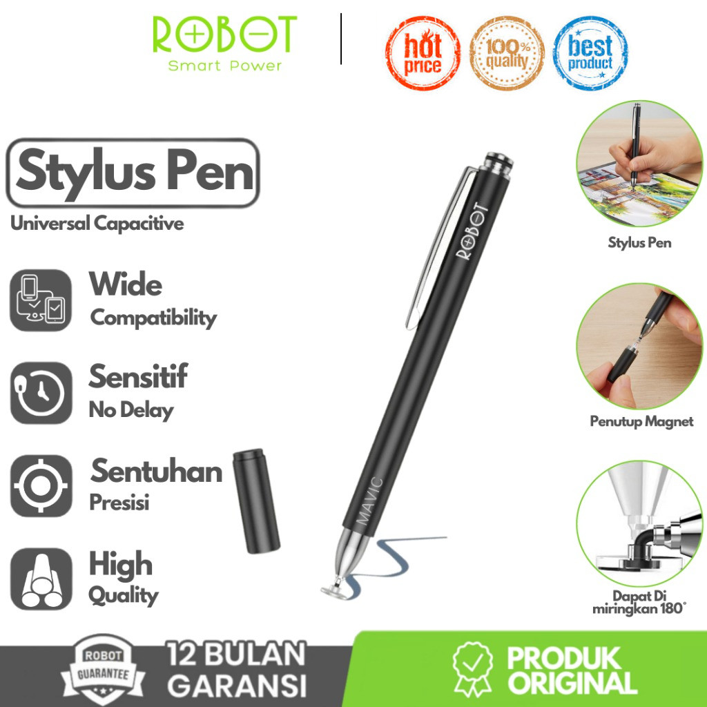 ROBOT RSP02 STYLEUS PEN UNIVERSAL 2 IN 1 BLACK CAPACITIVE ANDROID IPAD TAB PEN TABLET RSP-02