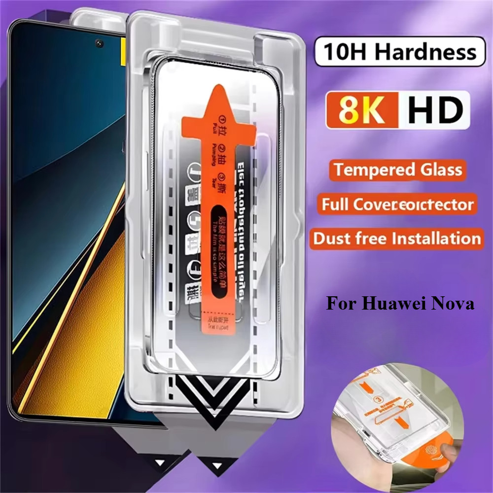 8K ฝุ่นติดตั้งฟรีป้องกันหน้าจอสําหรับ Huawei Nova 13 12 11 5T 6 5 4 7 Y90 9 10 11 6 SE 7i 5i กระจกนิ
