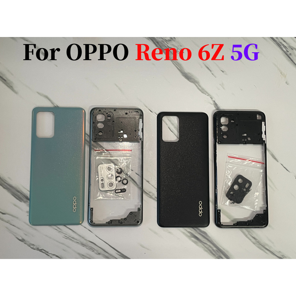 สําหรับ OPPO Reno 6Z 5G CPH2237 Bezel ฝาหลังแบตเตอรี่ + กรอบกลาง + กรอบกล้อง + อะไหล่ปุ่มด้านหลังกรณีที่อยู่อาศัยศูนย์แชสซีฝาครอบ
