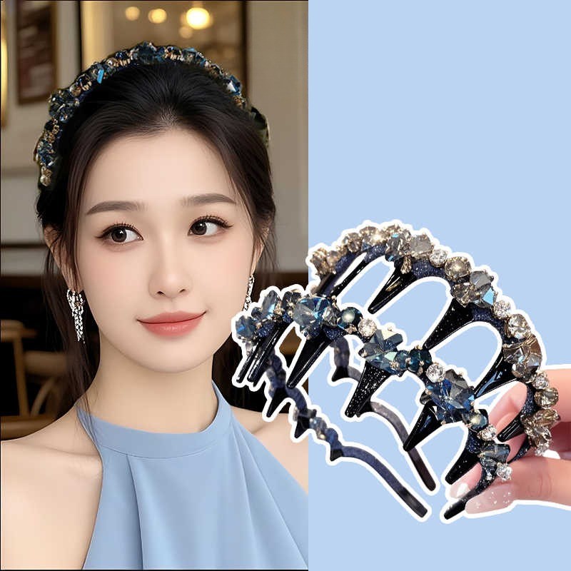 ที่คาดผมแฟชั่นเกาหลี Rhinestone ผู้หญิงอารมณ์ฟันหยัก Hairband