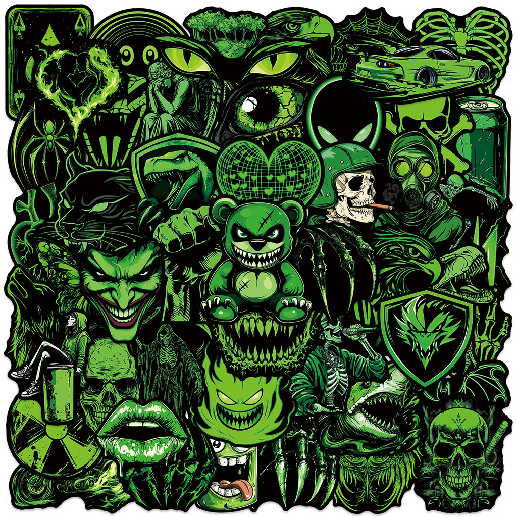 ❉ Green Scare Art Series 01 สติ๊กเกอร์สยองขวัญสีดําคลาสสิก ❉ 50 ชิ้น/เซ็ต DIY แฟชั่นสติ๊กเกอร์ Doodle กันน้ํา