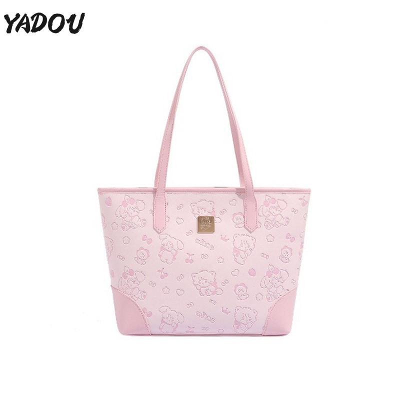 YADOU กระเป๋าโท้ทราคาหน่วยสําหรับสุภาพสตรีกระเป๋าถังแบบพกพาความจุขนาดใหญ่ของเด็กผู้หญิงสีชมพูเรียบง่