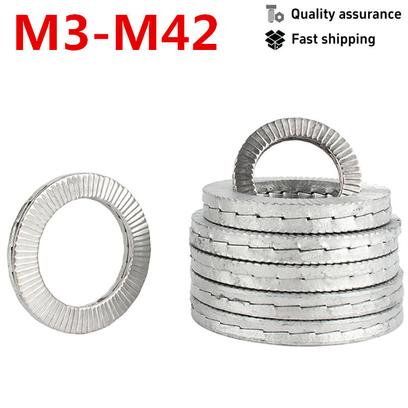 Double Stack Self-Locking Anti-Loose เครื่องซักผ้า M3-M42 304 สแตนเลสประเภทกัด Anti-Loose Anti-Slip 