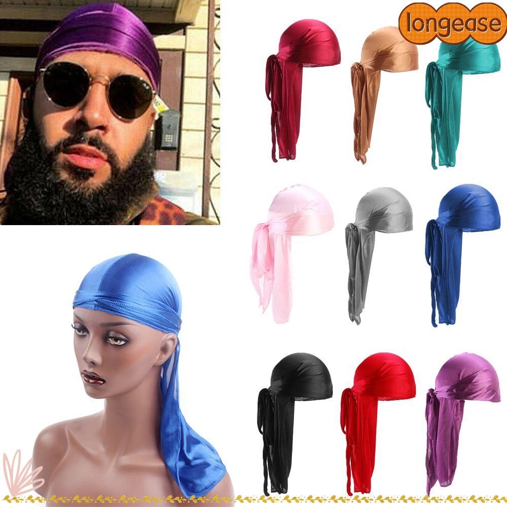 LONGE ผ้าไหม Durag ผู้ชายผู้หญิงแฟชั่น Chemo Cap Cancer Head ผ้าพันคอ Pre-Tied หมวกโจรสลัด