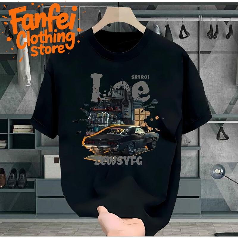 เสื้อยืดฤดูร้อน สไตล์อเมริกัน แขนสั้น สำหรับผู้ชายและผู้หญิง แบรนด์แฟชั่น ผ้าฝ้ายแท้  สไตล์ลำลอง เหมาะสำหรับใช้ในโรงรถ