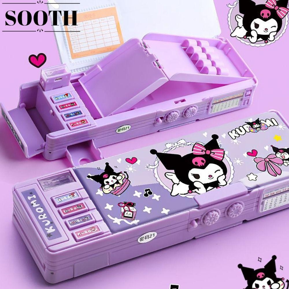 กล่องเครื่องเขียน SOOTH ดินสอพลาสติกสองชั้น , Multi-Functional Pochacco/Kuromi/Cinnamoroll/Melody Dual รหัสผ่านล็อคปากกากล่องของขวัญ