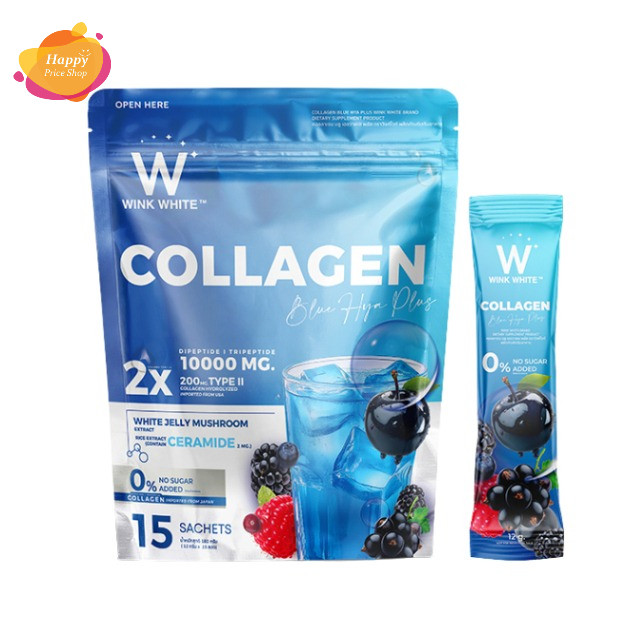 Wink white collagen blue hya plus วิงค์ไวท์ คอลลาเจน สูตรไฮยา (1 ห่อ 15ซอง)