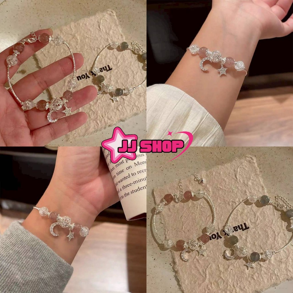 JJ Shop​💜พร้อมส่ง สร้อยคอมือ แต่งโซ่ลูกปัด ลายพระจันทร์กับดาว คาวาอี้มาก "BRL-7"