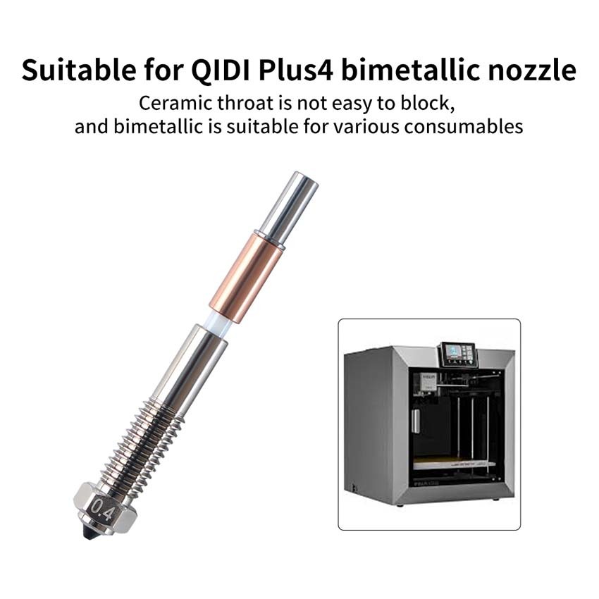 อุปกรณ์เสริมเครื่องพิมพ์ 3d หัวฉีดแบบรวม Bimetal การนําไฟฟ้าความร้อนสูงสําหรับ QIDI Plus4