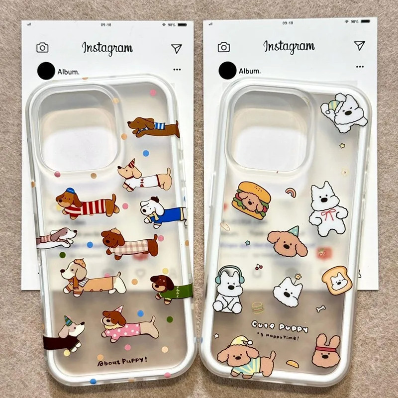 เคสโทรศัพท์ Burger Puppy สำหรับ iPhone XSMax/XR 16/15/14/13 ปกป้องด้วยซิลิโคน