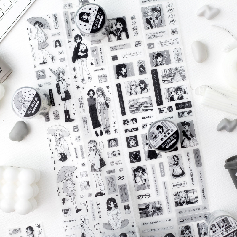 Journal GO 5x200 ซม.Fade ไดอารี่สีดําและสีขาวสติกเกอร์เทปสําหรับโทรศัพท์มือถือ Collage Junk Journal Scrapbooking แล็ปท็อป diy เทป