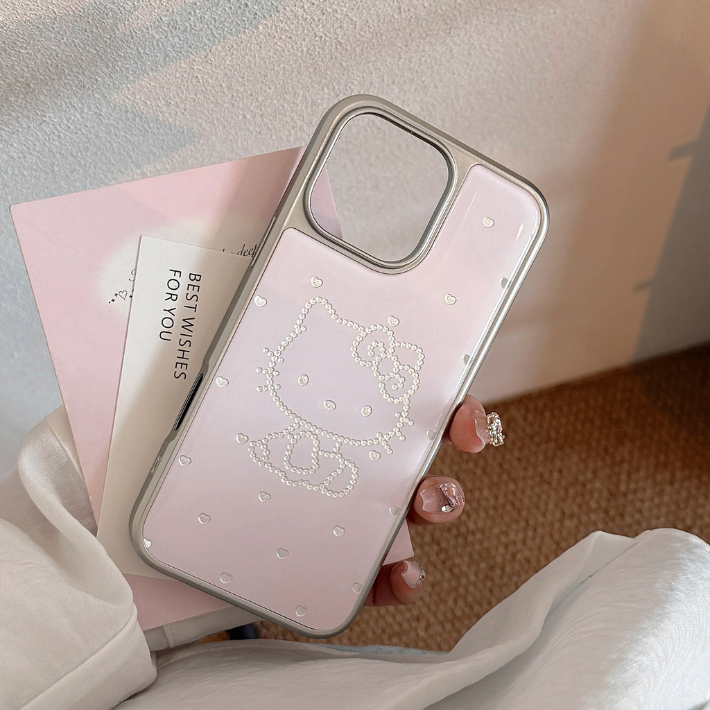 Huiwanju แฟลชเพชรแมวไฟฟ้าขอบเงินเคสโทรศัพท์มือถือสําหรับ iPhone15/16promax ขนาดเล็กสด apple 13/14 สาวน่ารักหัวใจ 11/12 เคสป้องกัน - รูปที่ 4