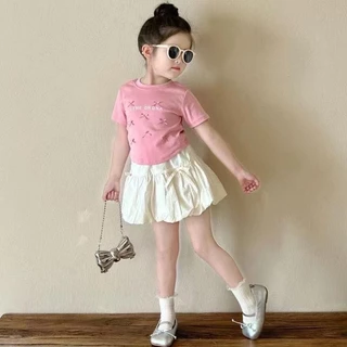 พร้อมส่งค่ะ ชุดเซ็ตเด็กผู้หญิง กระโปรงสีขาว + เสื้อเชิ้ตสีชมพู ลายน่ารักมาก รหัส WP270
