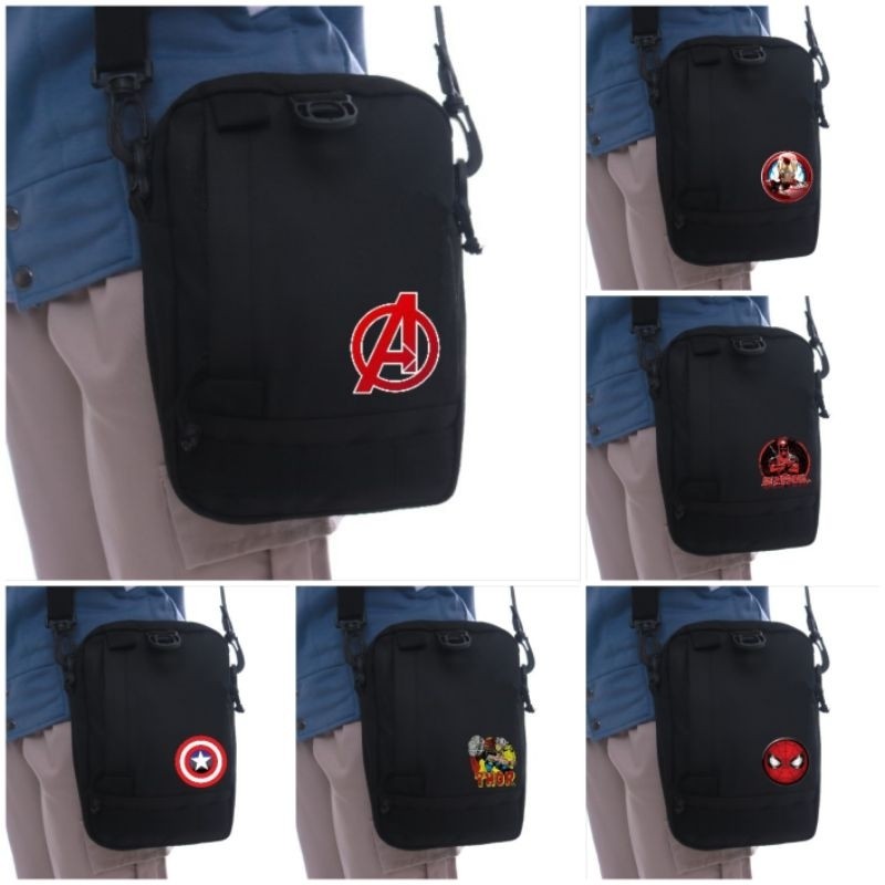 Fareisaolshop - Mini Box Sling Bag with Marvel Superhero Motif Avenger Captain America Spiderman Tho