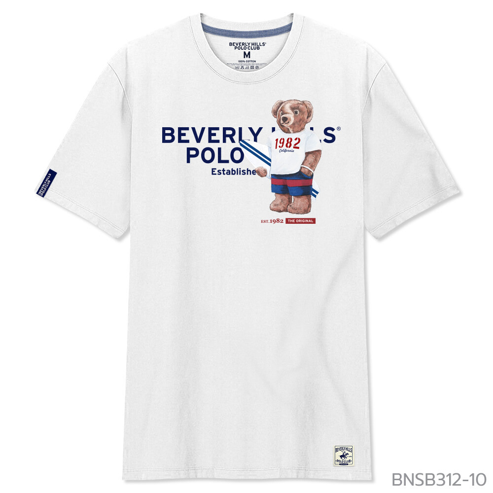 Beverly Hills Polo Club เสื้อยืดคอกลมพิมพ์ลายผ้าฝ้าย 100% S-5XL
