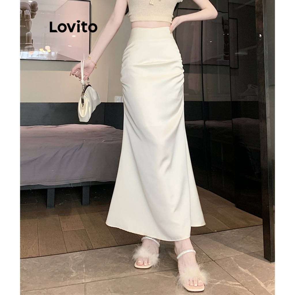 Lovito กระโปรงจีบธรรมดาหรูหราสำหรับผู้หญิง L105MD578