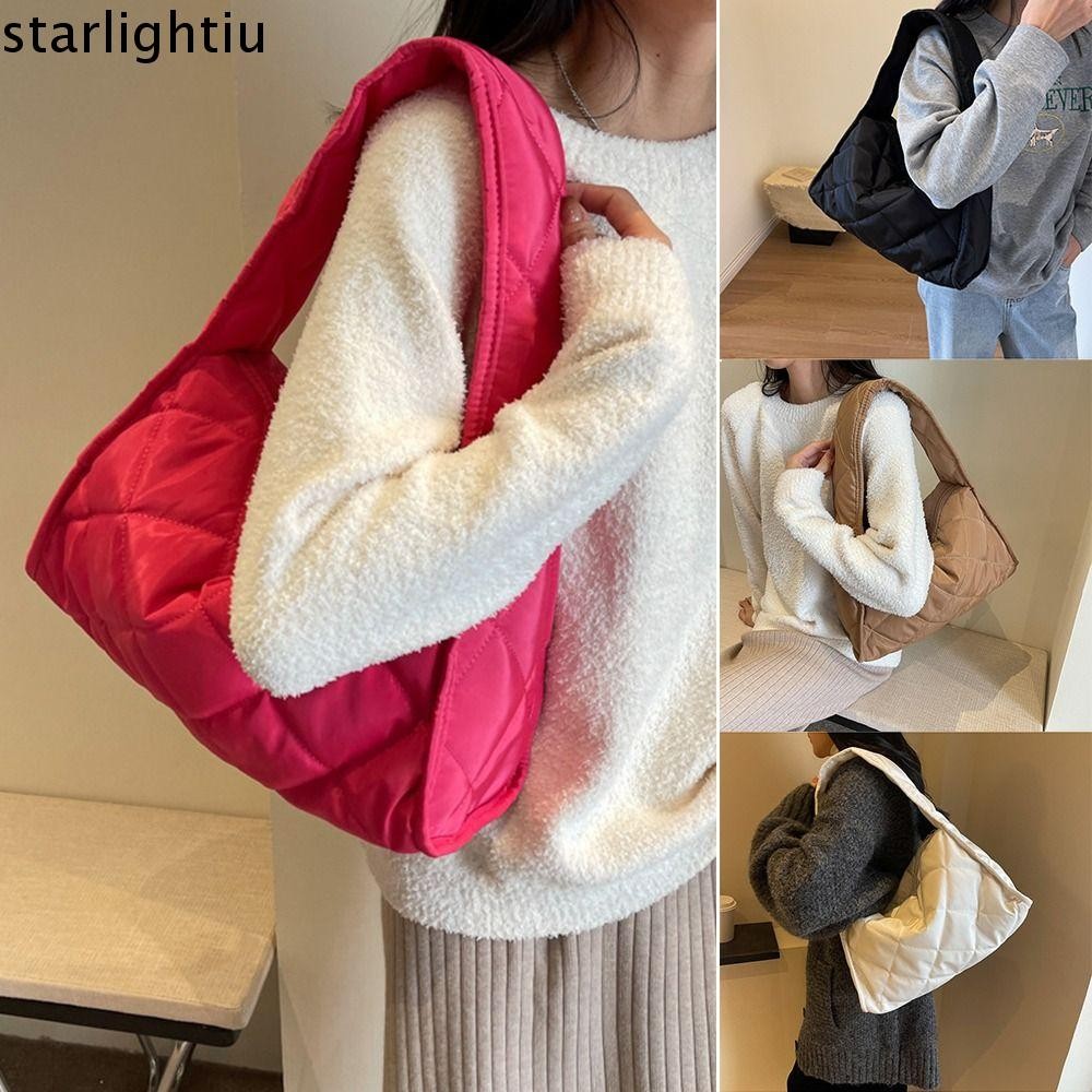 ESTHER กระเป๋าสะพายไหล่, ผ้าขนาดใหญ่ความจุ Quilted Tote กระเป๋า, แฟชั่น Rhomboid ลายสก๊อต Puffy กระเป๋าถือผู้หญิงหญิง