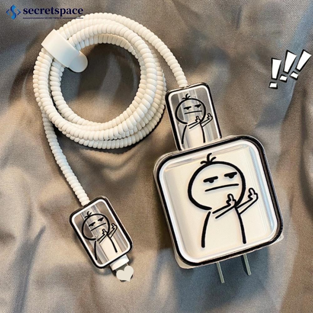 SECRETSPACE Creative Line น่ารักสําหรับโทรศัพท์ 14 13 Pro Max 18/20W Charger ชาร์จ Protector ข้อมูล 