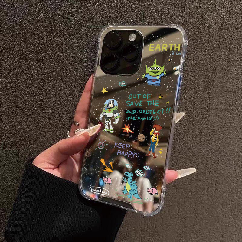 Make Up กระจกนุ่มเคสโทรศัพท์สําหรับ iPhone 15 16 Pro Max 14 13 12 11 Pro 7 8 Plus SE2 XS X XR Cool การ์ตูนสัตว์กันกระแทก