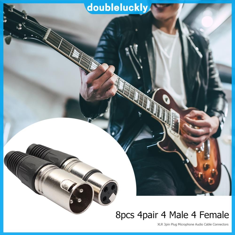 🔥Hot🔥 8Pcs 4 Male 4 Female XLR 3Pin Connector ตัวเชื่อมต่อสายสัญญาณเสียง ปลั๊กไมโครโฟน