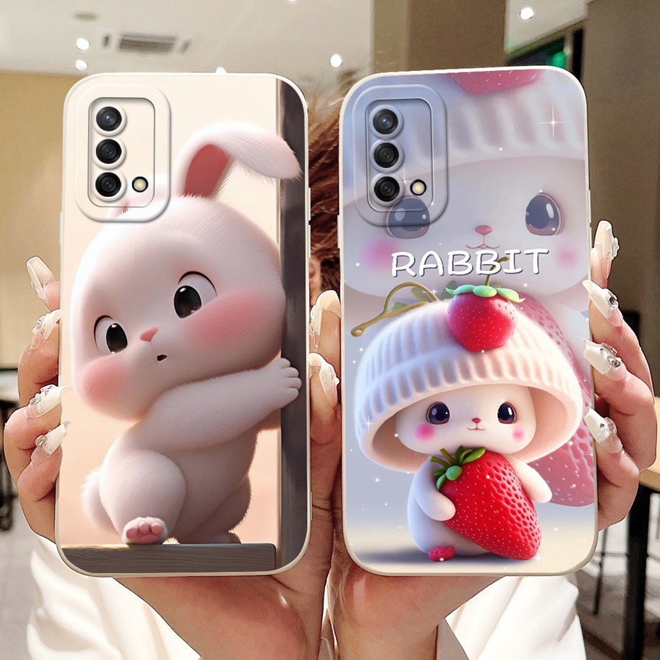 สําหรับ OPPO A74 CPH2219 / A95 CPH2365 ใหม่น่ารักกระต่ายแมวการ์ตูนปลอก OppoA74 A95 4G เลนส์ป้องกันซิลิโคนอ่อนนุ่มเคสโทรศัพท์