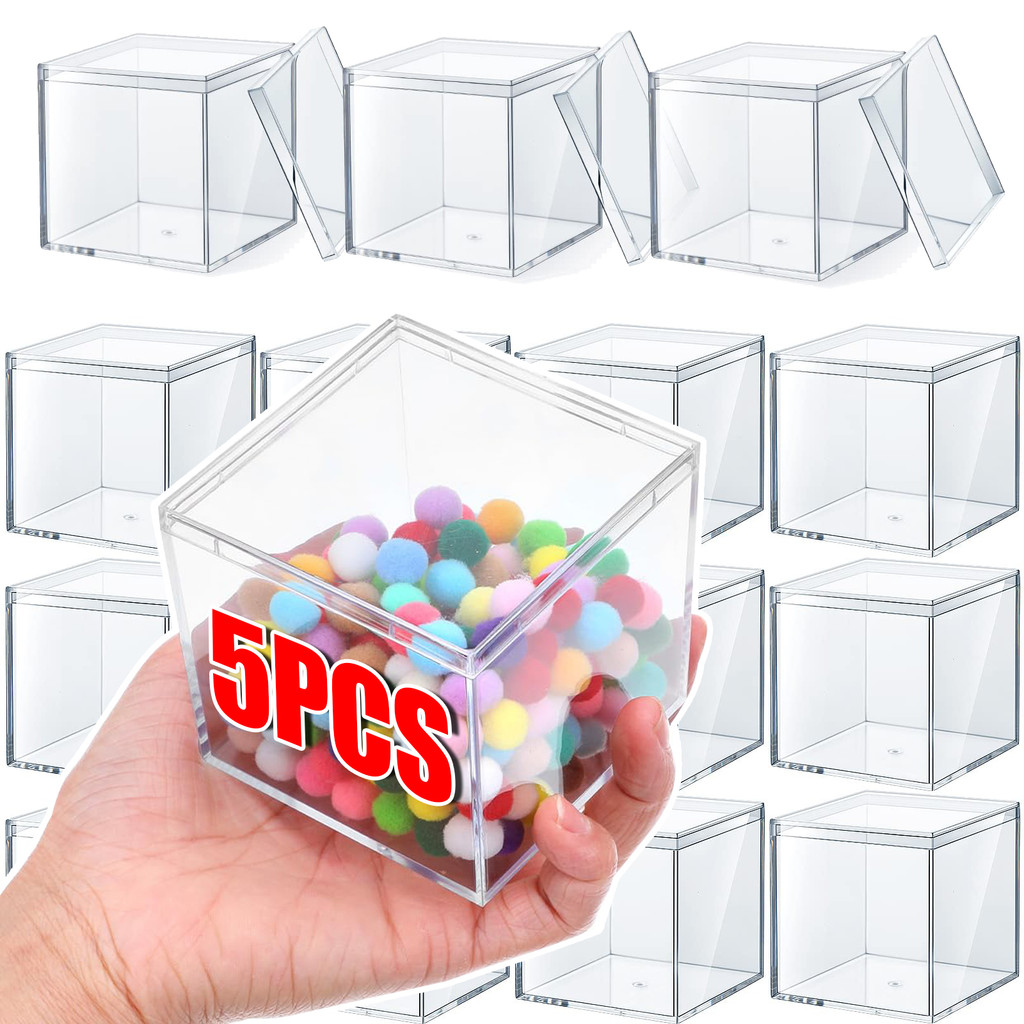 5 ชิ้นภาชนะเก็บพลาสติกใสสี่เหลี่ยม 5.5x5.5 ซม., PS วัสดุกล่องโปร่งใสสําหรับขนม/ขนม/ผลไม้แห้ง,ความจุ 