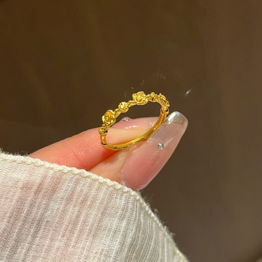 [GG] S925 Sterling Silver Rose Ring Female Non-Fade All-Match Niche Design Gift for Girlfriend