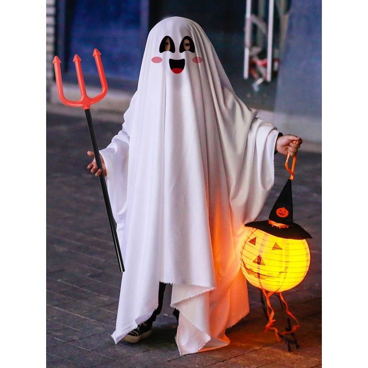 Halloween Ghost Cloak Cape Hooded White Smiling Face Ghost Kids Costume Children Ghost Adult Ghost S