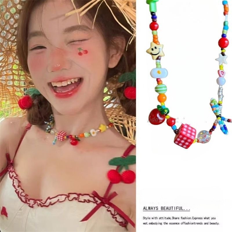 สร้อยคอโบว์มุกสีแคนดี้ โดปามีน สําหรับผู้หญิงซูเปอร์นางฟ้าอารมณ์หวานเรขาคณิตสร้อยข้อมือสุทธิดาราเครื่องประดับมือ