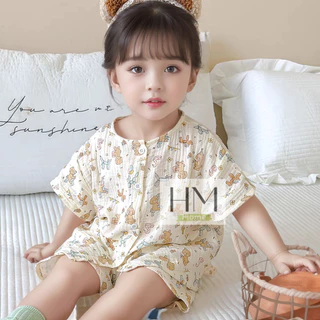 ชุดนอนเด็ก ชุดนอนกระดุมน่า แขนสั้นขาสั้น เสื้อผ้าฤดูใบไม้ผลิ แฟชั่นสไตล์เกาหลีสุดน่ารัก Size80-120cm