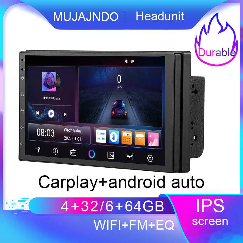 MUJAJNDO 7 นิ้ว 6+64G 4+32G android15 carplay android auto voice command 2DIN CAR android headunit เ
