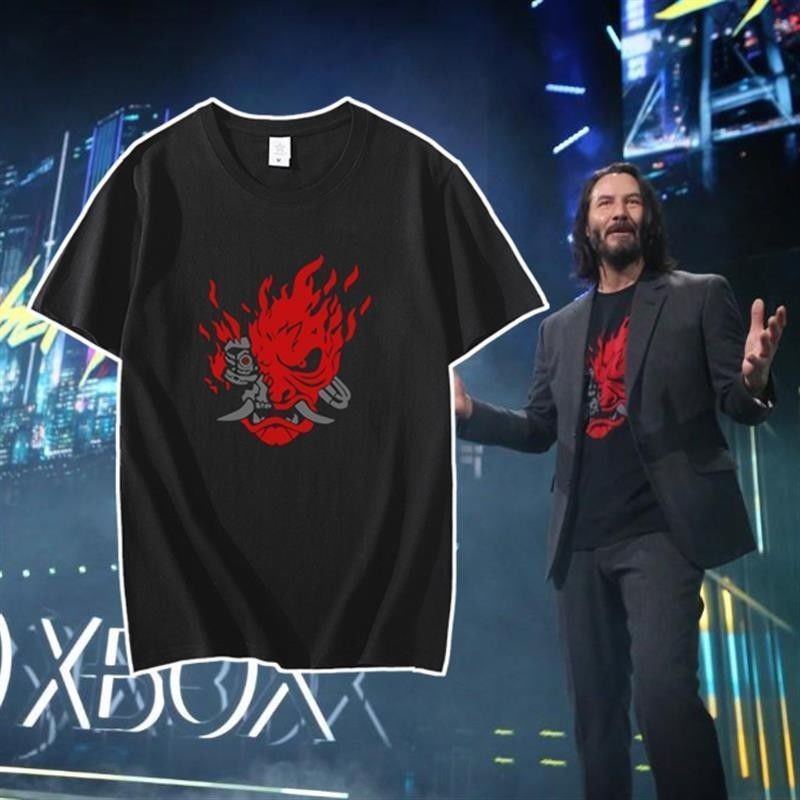 เสื้อผ้าแห้งเร็ว cyberpunk 2077 สินค้าแขนสั้นชาย Keanulivis สไตล์เดียวกัน CDPR เกมเสื้อยืด CyberpuQu
