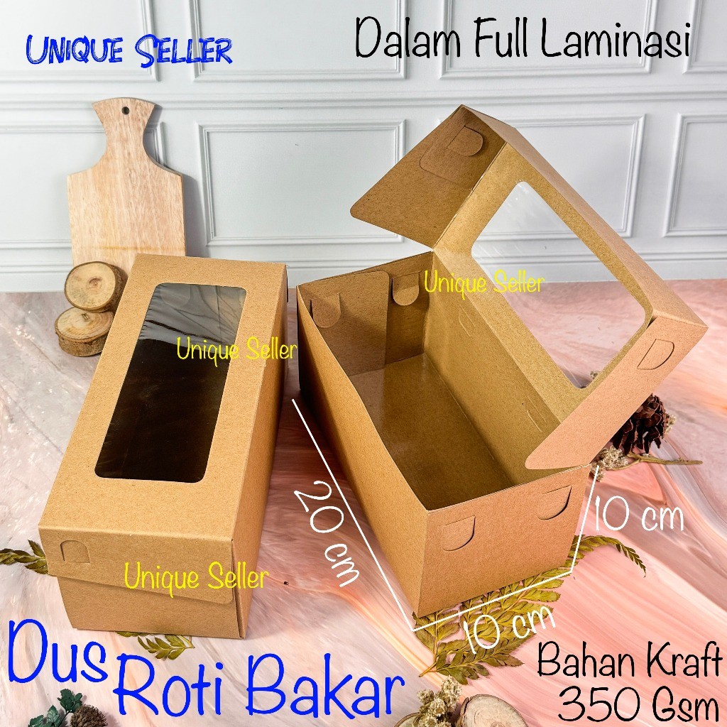 20x10x10 คราฟท์ WINDOW กล่องขนมปังปิ้งลามิเนต / กล่องเค้กกล้วย ขนมปังปิ้งขนม 20x10x10 ซม. / กล่องอุป