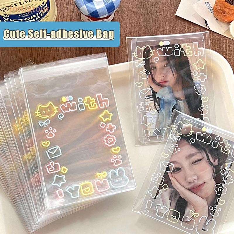 [Initiatour] 50 ชิ้นโปร่งใสน่ารัก Graffiti ลูกแมว Self-กาว Opp กระเป๋า Kpop Idol Photo การ์ดป้องกันกระเป๋า Photocard แขน