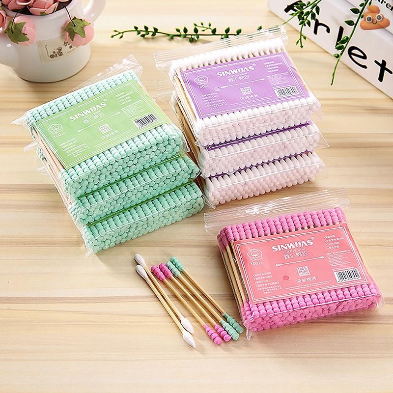 [LO] 100pcs Pack Double Head Cotton Swab ผู้หญิงแต่งหน้า Cotton Buds Tip สําหรับไม้ Sticks จมูกหูทําความสะอาด Health Care เครื่องมือ TH
