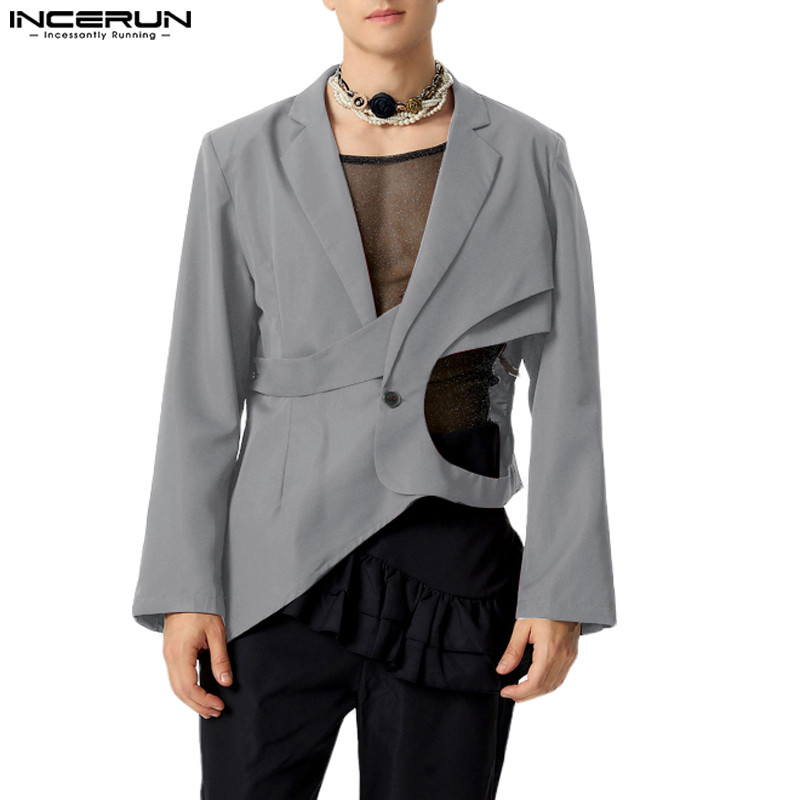 Incerun Men Vintage ส่วนบุคคล Deconstructed Hollow Pullover Casual Blazer