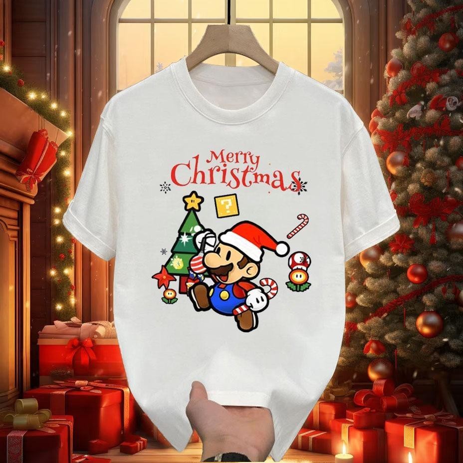 Top.street พร้อมส่ง เสื้อยืด oversize สกรีนด้านหน้า ลาย Christmas Super Mario Bros ผ้าคอตตอน100% เนื้อผ้าเกรดพรีเมียม