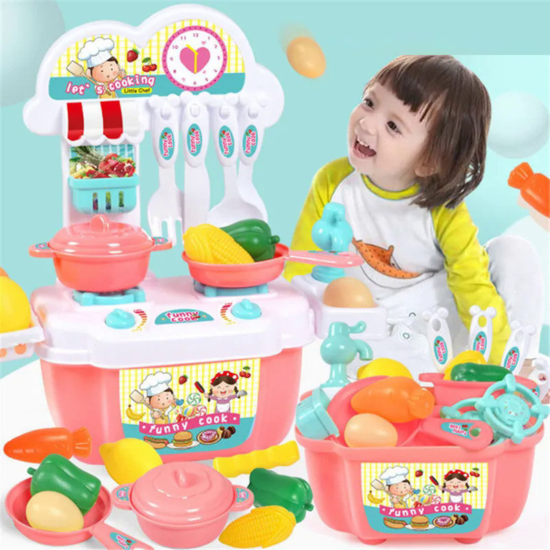22Pcs Plastic Mini Children Baby Kitchen Play House Toy Simulational Kitchenware Storage Cookware Co